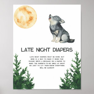 Wolf Baby shower - Late night diapers game Poster