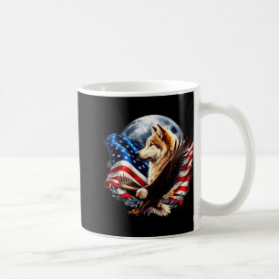 Wolf Bald Eagle American Flag Full Moon New Years  Coffee Mug