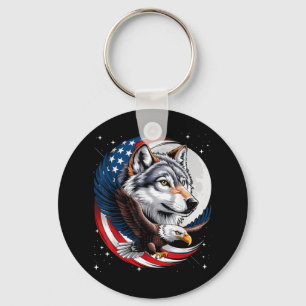 Wolf Bald Eagle American Flag Full Moon New Years Key Ring