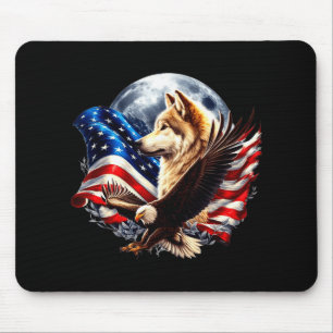 Wolf Bald Eagle American Flag Full Moon New Years Mouse Mat