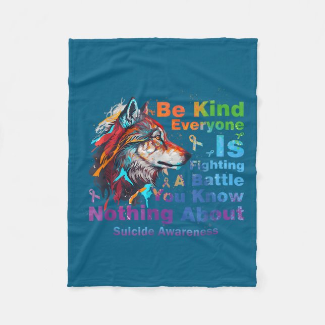 Wolf Be Kind Suicide Awareness Mental Health Suprt Fleece Blanket (Front)