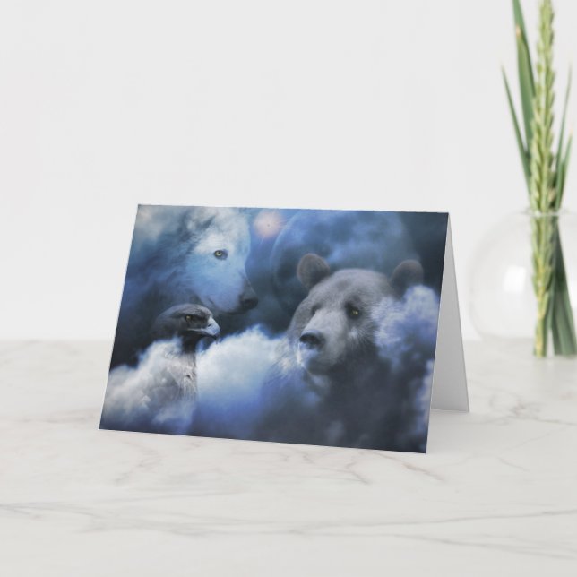 Wolf Bear and Eagle spirit season's greeting card (Front)