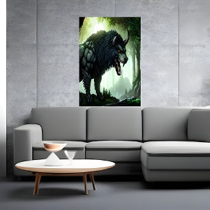 Wolf beast in the forest AI Art Poster