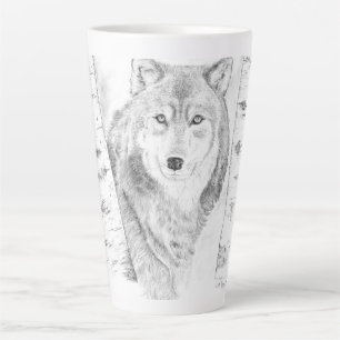 Wolf Between Birch Trees Latte Mug