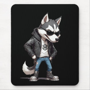 Wolf Biker Rebel Leather Jacket Cool Style Urban Mouse Mat