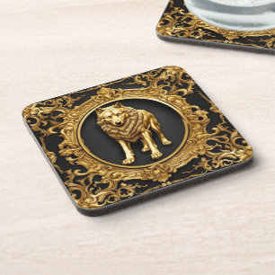 Wolf black and gold ornamental frame coaster