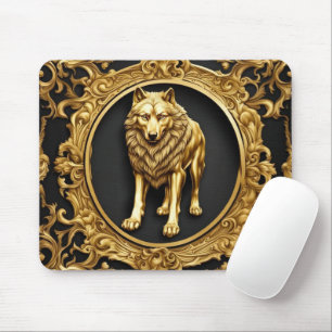Wolf black and gold ornamental frame mouse mat