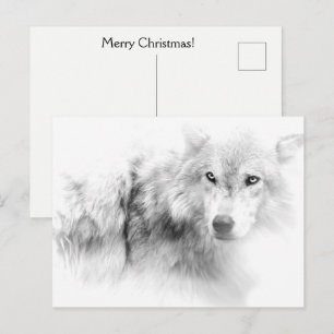 Wolf Black and White Christmas Holiday Postcard