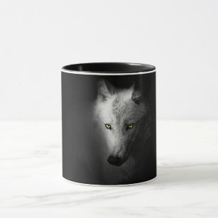 Wolf, black and white wolf photograph mug