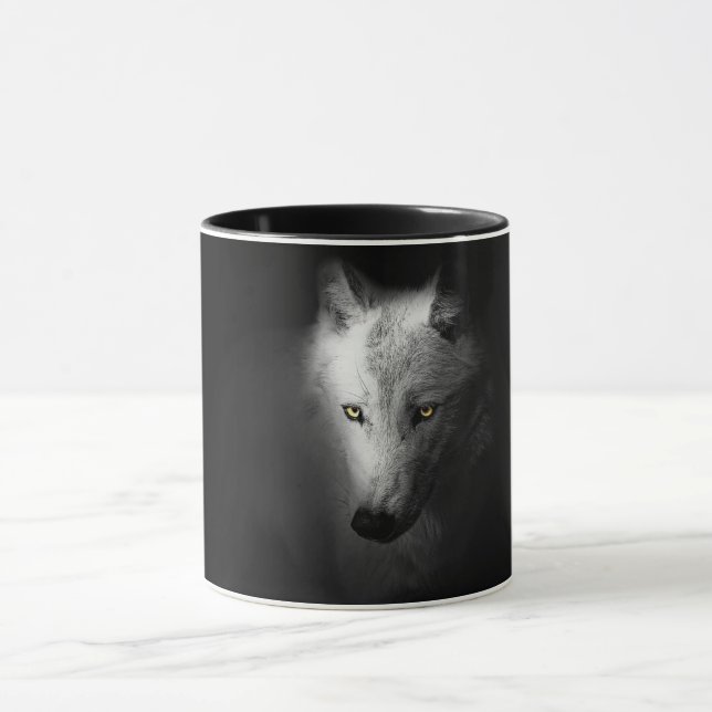 Wolf, black and white wolf photograph mug (Center)