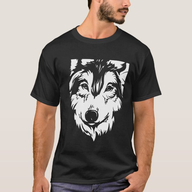 Wolf Black Art Illustration Modern Trendy T-Shirt (Front)