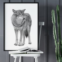 Wolf Black White Cabin Style Modern Poster