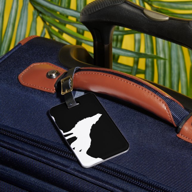 Wolf Black & White Pop Art  Luggage Tag (Front Insitu 1)