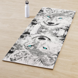 Wolf   Black & White Wolf Drawing   Siberian Wolf Yoga Mat