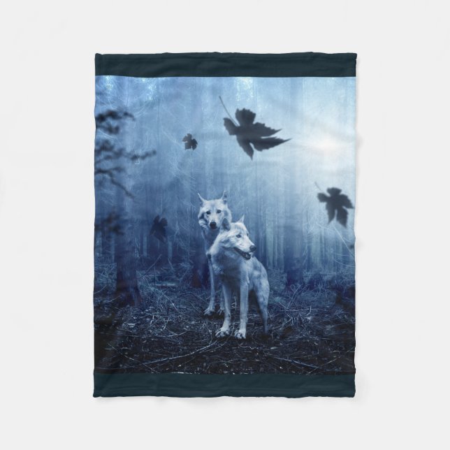 wolf blanket, white wolves throw, wildlife decor fleece blanket (Front)