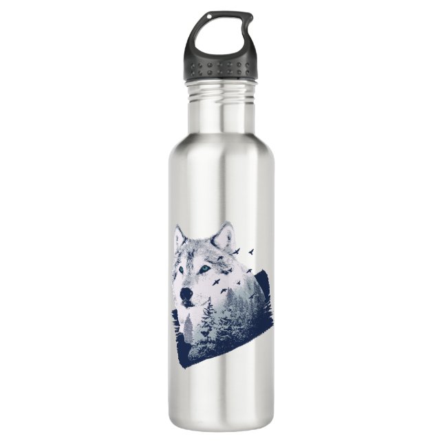 Wolf Blue Forest Grunge 710 Ml Water Bottle (Front)