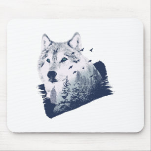 Wolf Blue Forest Grunge Mouse Mat