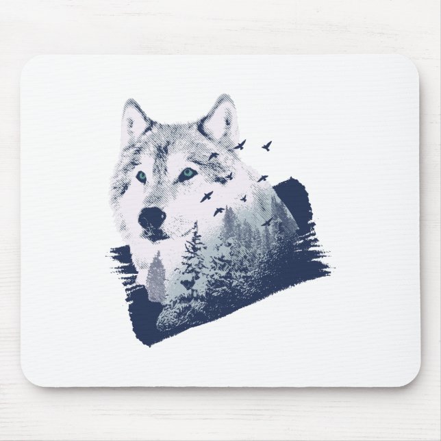 Wolf Blue Forest Grunge Mouse Mat (Front)
