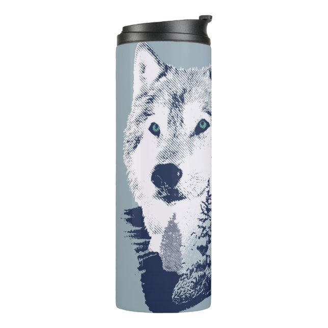 Wolf Blue Forest Grunge Thermal Tumbler (Rotated Left)
