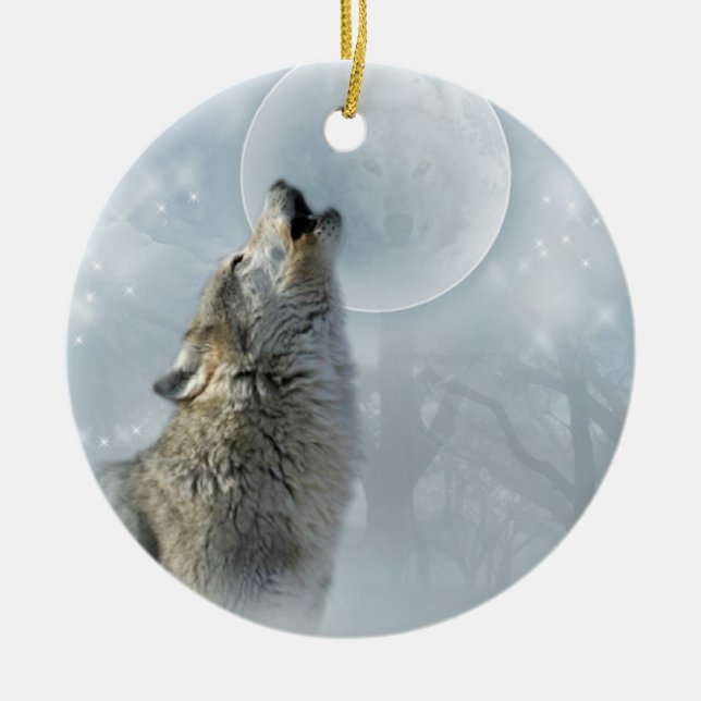 Wolf blue Moon ceramic ornament (Front)