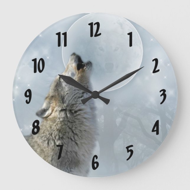 Wolf Blue Moon Large Clock (Front)