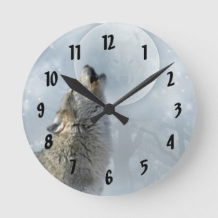 Wolf Blue Moon Round Clock