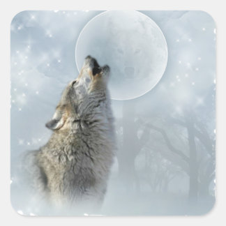 Wolf Blue Moon Square Sticker