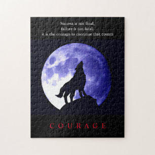 Wolf Blue Night Motivational Courage Jigsaw Puzzle