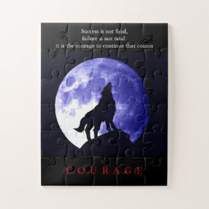 Wolf Blue Night Motivational Courage Jigsaw Puzzle