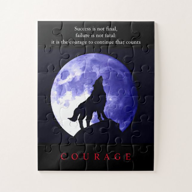 Wolf Blue Night Motivational Courage Jigsaw Puzzle (Vertical)