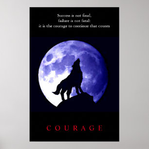 Wolf Blue Night Motivational Courage Poster