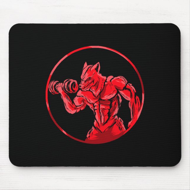 Wolf Bodybuilder Workout For Gym Training Bodybuil Mouse Mat (Front)