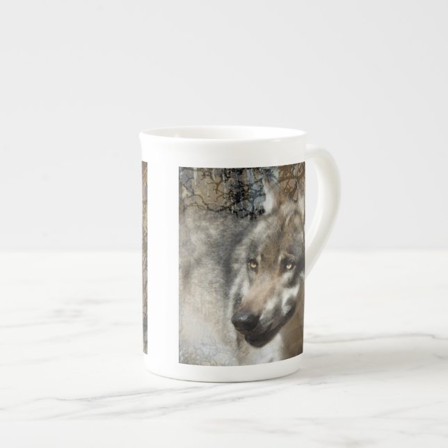 wolf bone china mug (Front Right)