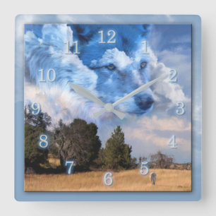 WOLF BROTHER OF THE RANGE SQUARE WALL CLOCK