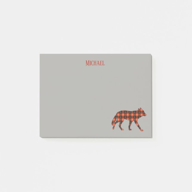 Wolf Buffalo Plaid on Grey Background Post-it Notes (Front)