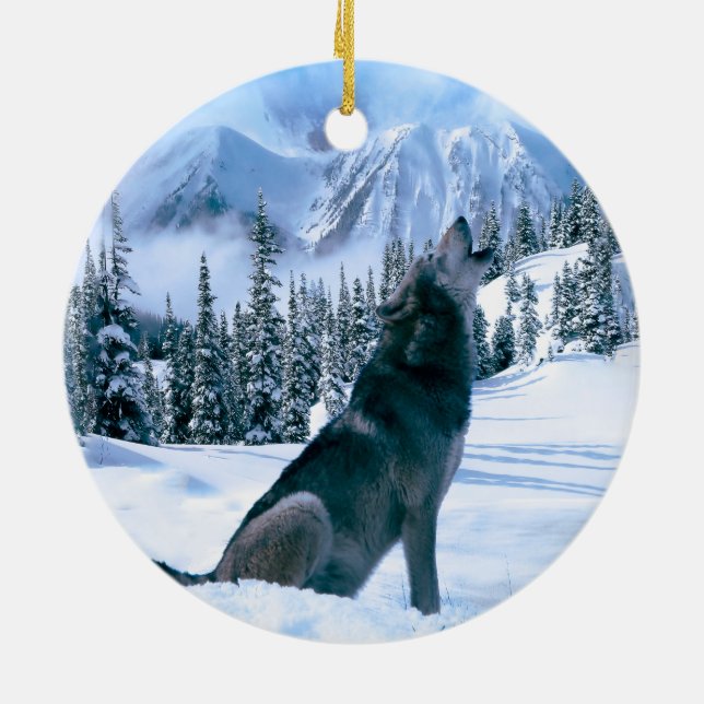 Wolf Call Ceramic Tree Decoration (Back)
