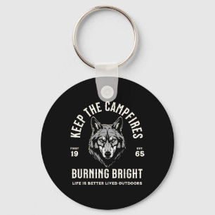 Wolf Camping Hiking Outdoors Trail Walking Campfir Key Ring