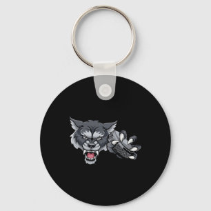 Wolf Cartoon Sports Wolves Team Mascot Holding Hoc Key Ring