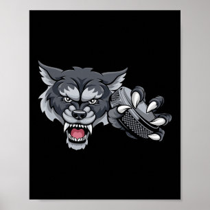 Wolf Cartoon Sports Wolves Team Mascot Holding Hoc Poster