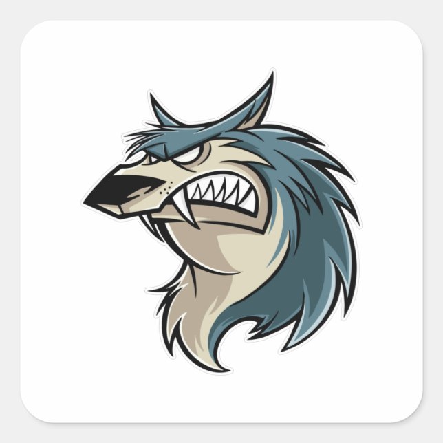 Wolf Cartoon Square Sticker (Front)