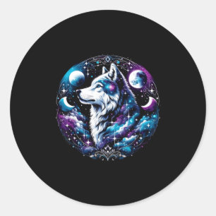 Wolf Celestial Dream Night Howling Moon Funny Wolv Classic Round Sticker