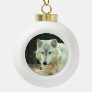 Wolf Ceramic Ball Christmas Ornament