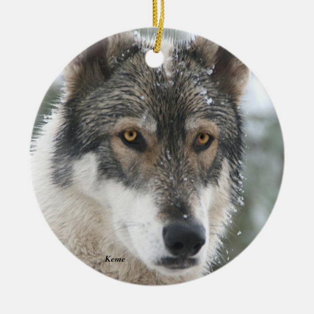 Wolf Ceramic Christmas Tree Ornament (Front)