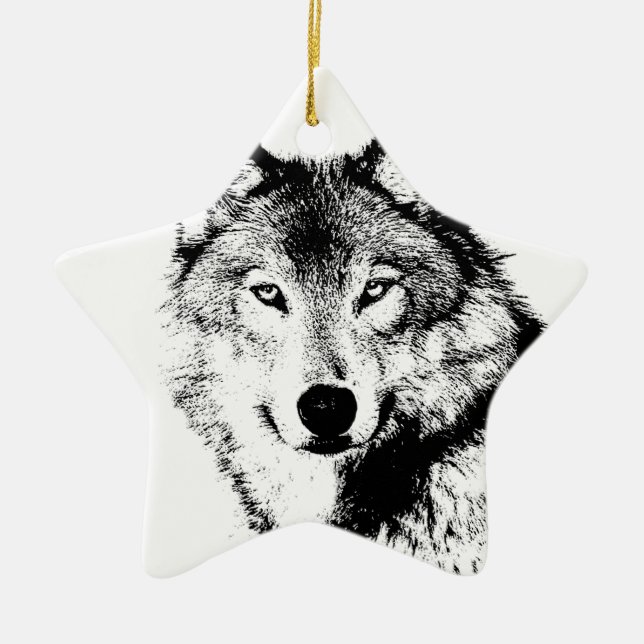 Wolf Ceramic Tree Decoration (Front)