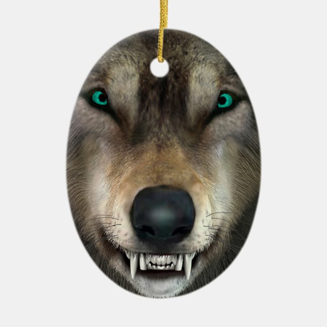 Wolf Ceramic Tree Decoration (Front)