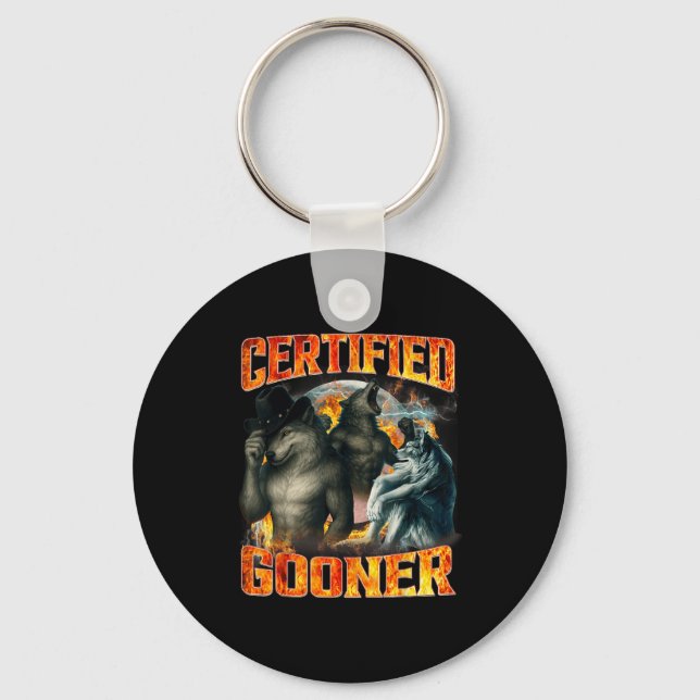 Wolf Certified Gooner Funny Bootleg Meme Dad Papa  Key Ring (Front)