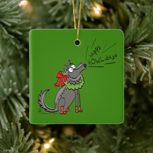 Wolf Christmas Funny Cute Kids Ceramic Ornament (Tree)