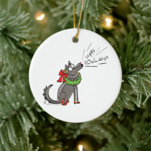 Wolf Christmas Funny Cute Kids Ceramic Tree Decoration