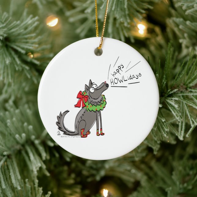 Wolf Christmas Funny Cute Kids Ceramic Tree Decoration (Tree)