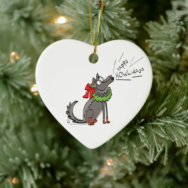 Wolf Christmas Funny Cute Kids Ceramic Tree Decoration (Tree)